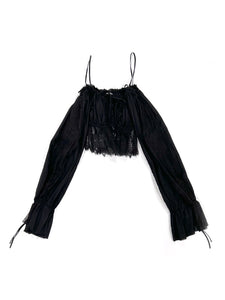 ANN DEMEULEMEESTER - Jorunn Crop Top With Distressed Lace Details Light - AW25 - BLACK